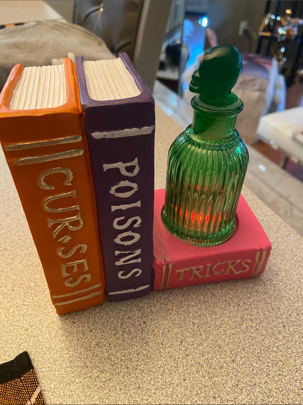 Green Glass Potion Bottle Bookend - Decorative Halloween Accent